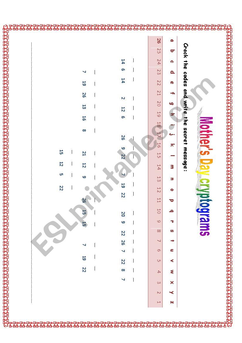 Mother´s Day cryptogram (2) - ESL worksheet by feridrzg