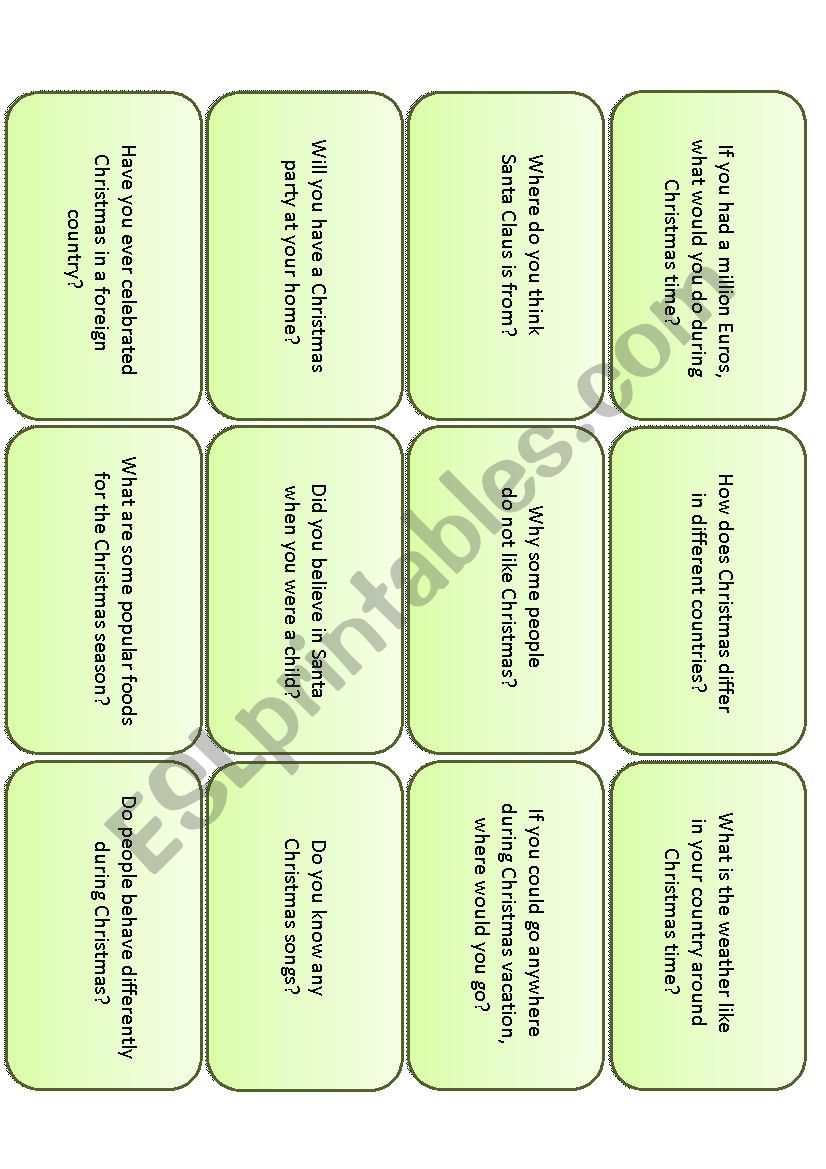 Christmas discussion cards worksheet