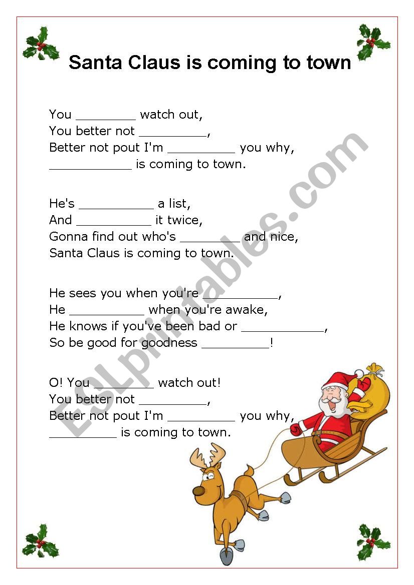 Santa Claus is coming to town worksheet