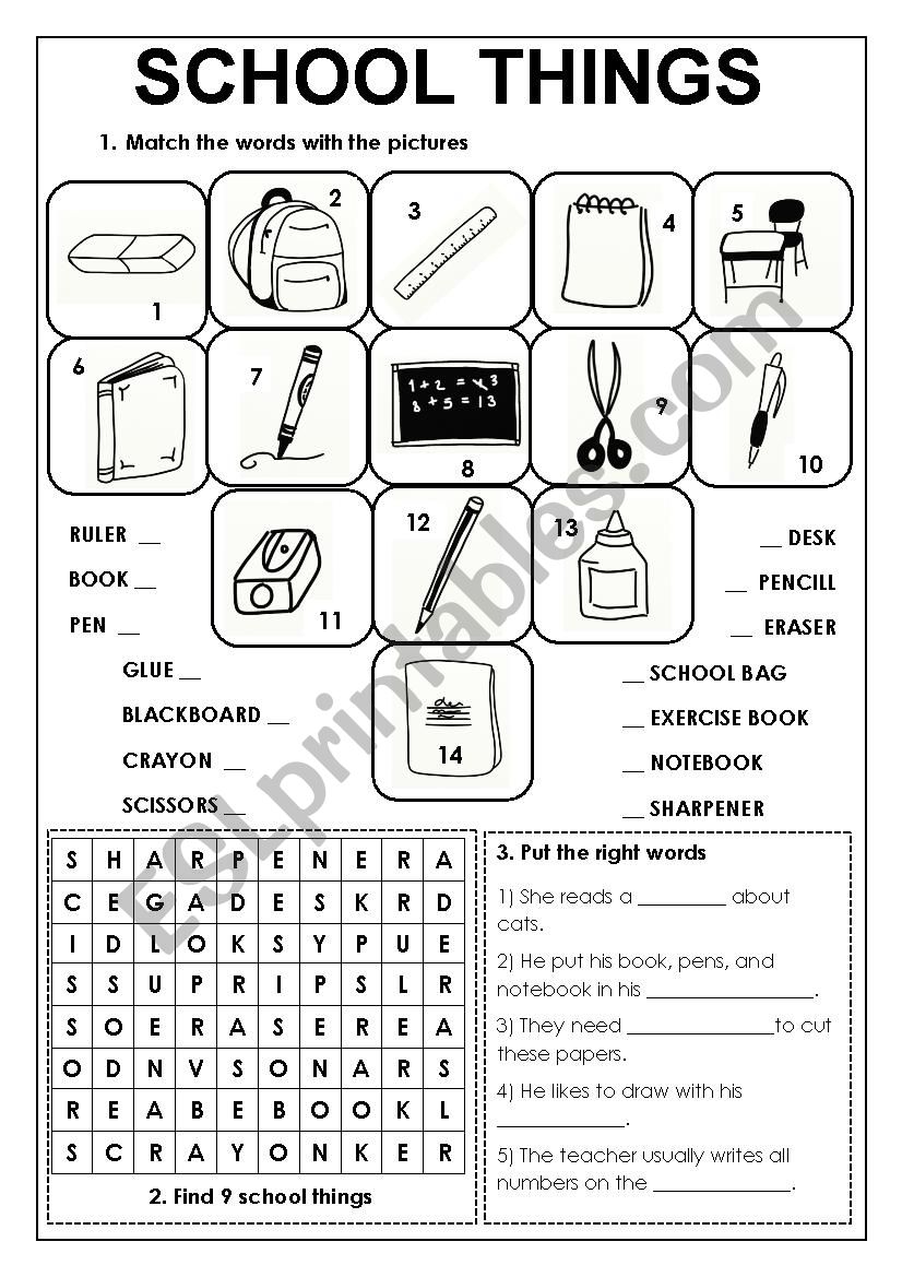 School Things worksheet