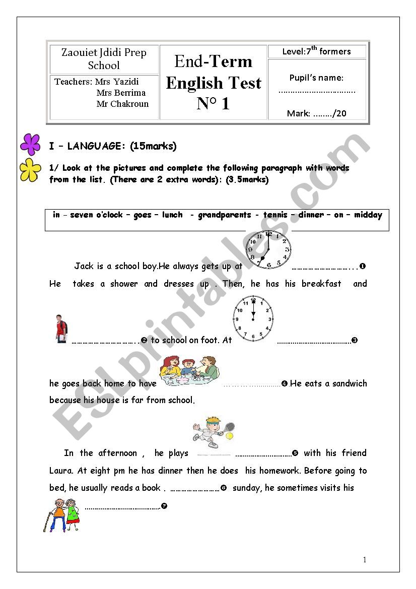 End of term test 2 worksheet