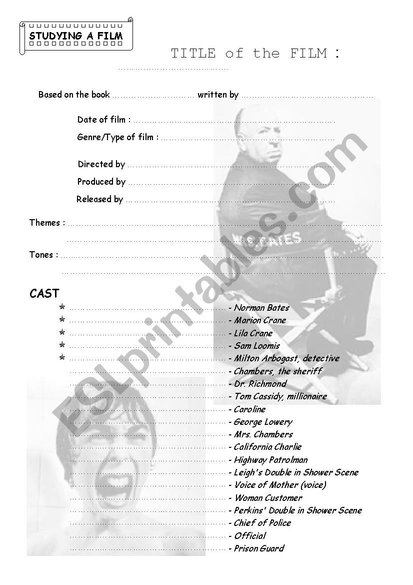 Studying a film worksheet