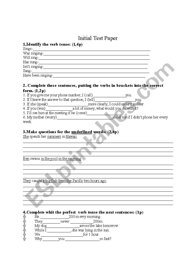 Initial Test Paper worksheet