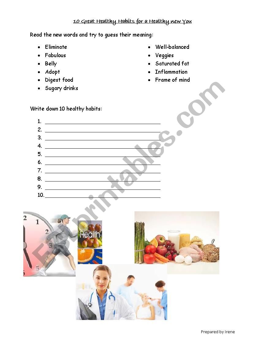 Healthy Habits worksheet worksheet