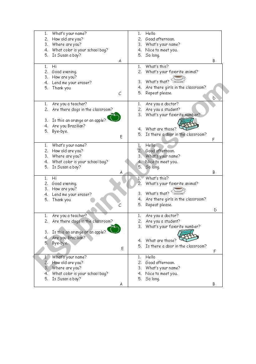 elementary  printable conversation cards