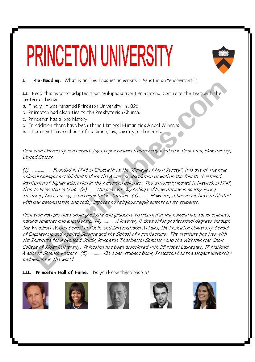 Princeton University Reading Exercise