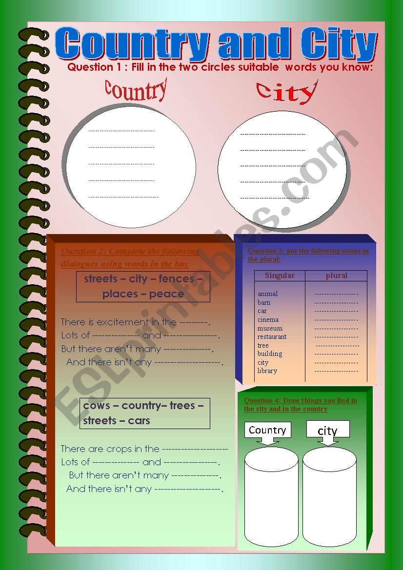 Country and city worksheet