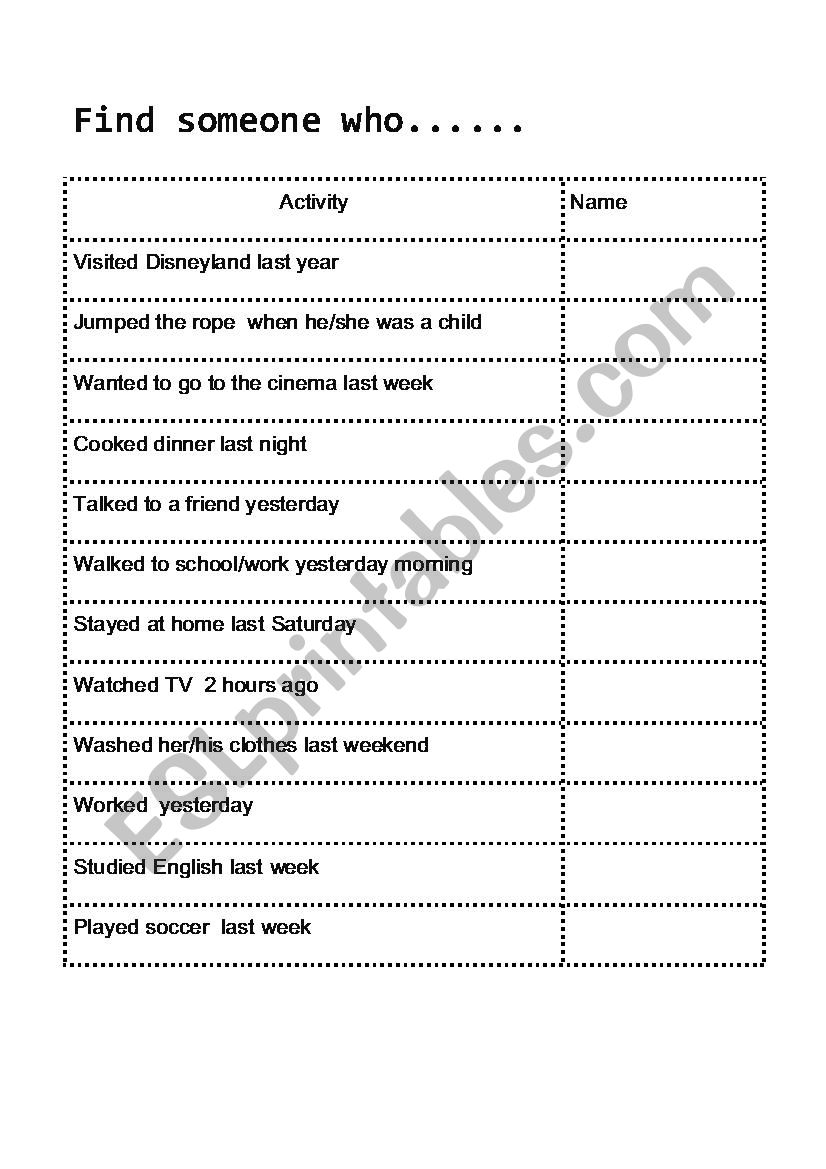 Speaking activity with regular verbs