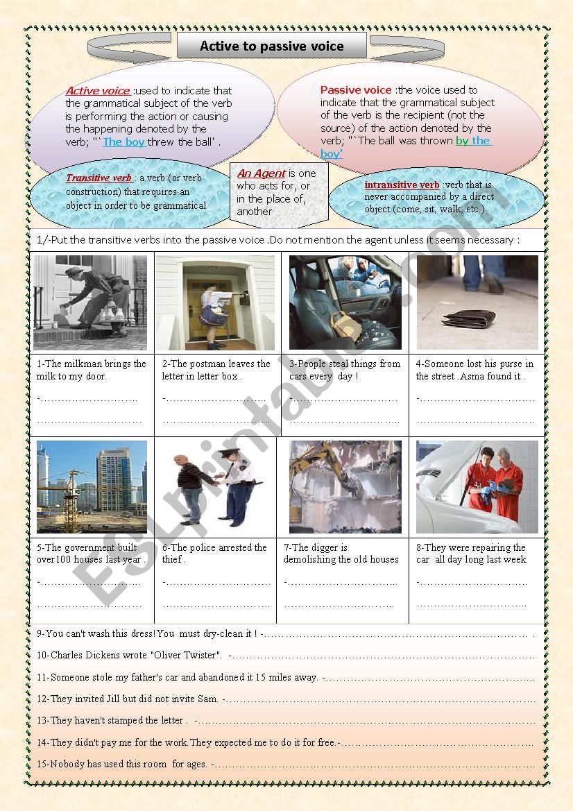 Active to passive voice worksheet