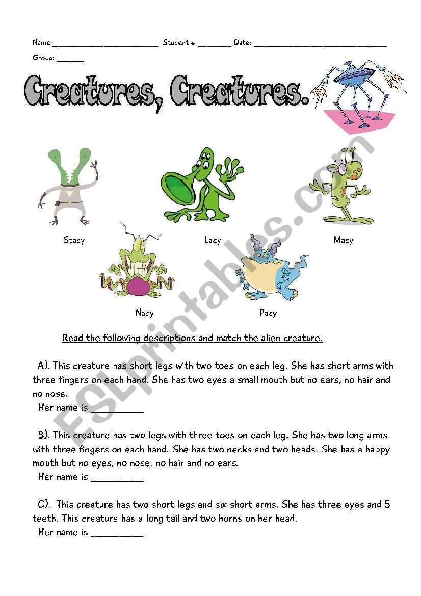 alien bodies worksheet