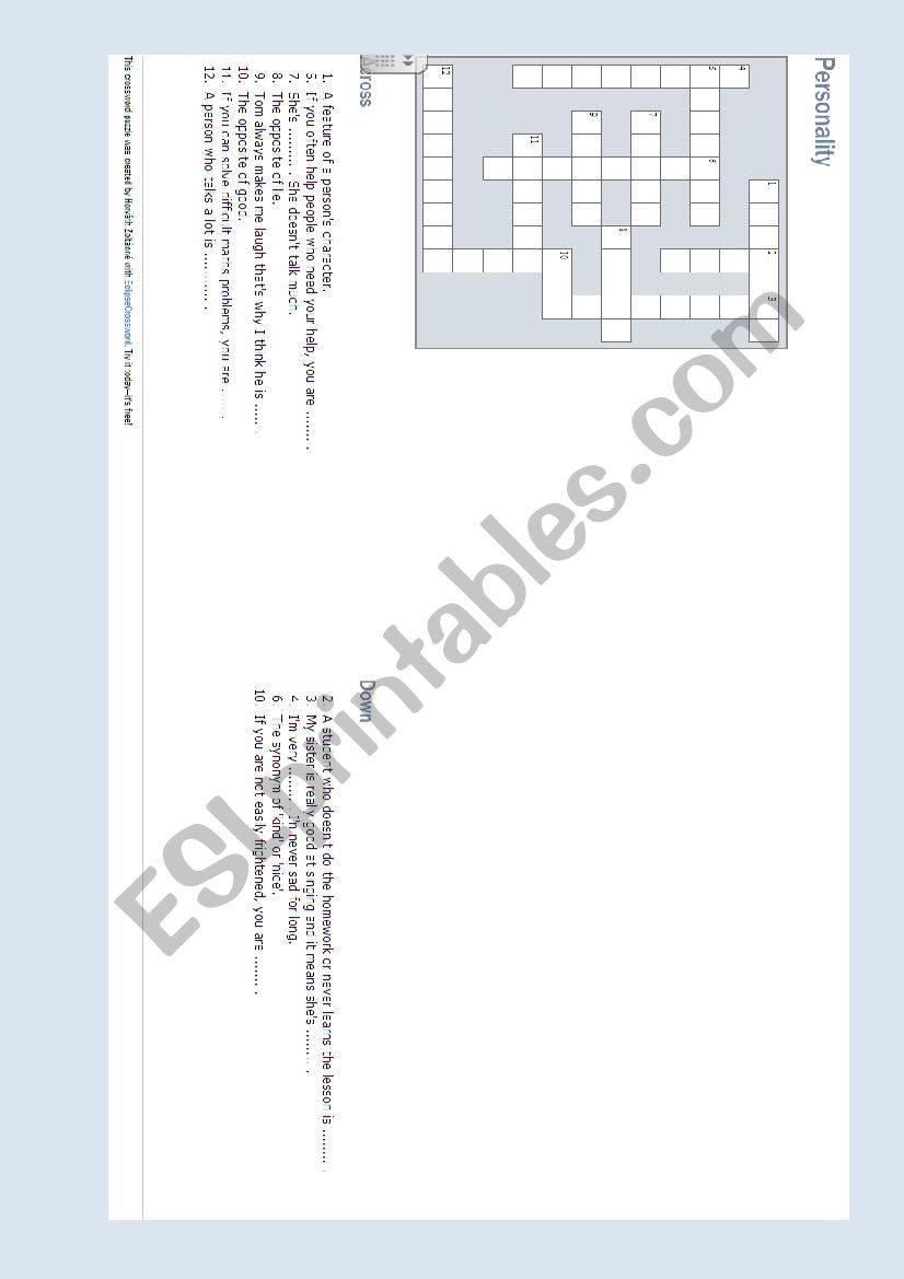 Personality worksheet