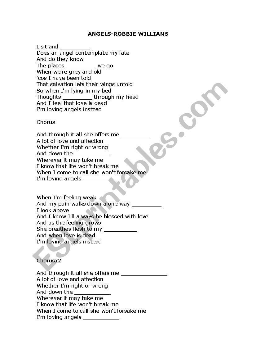 Angel Robbie Williams  worksheet