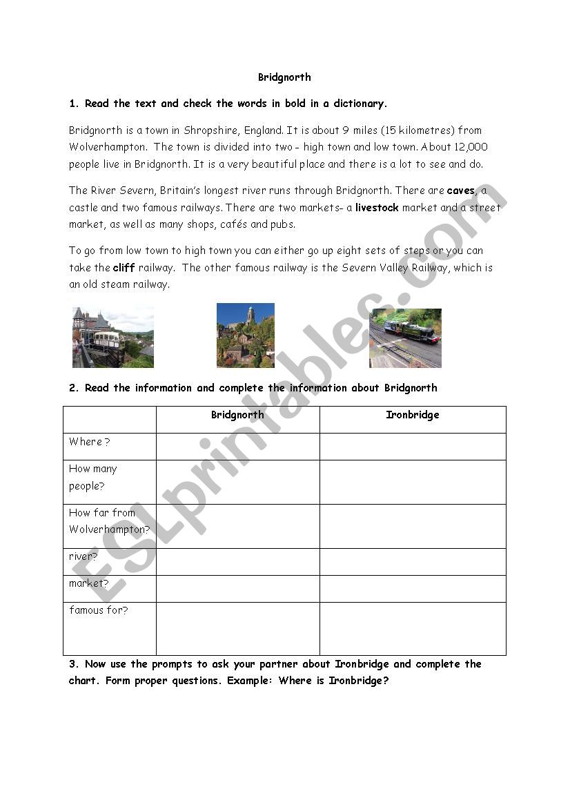 Brignorth and Ironbridge worksheet