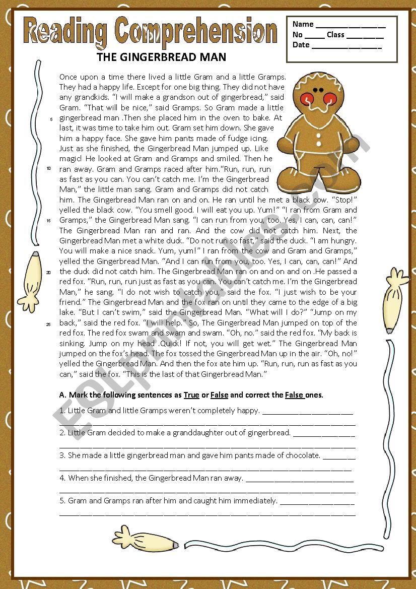 THE GINGERBREAD MAN - READING COMPREHENSION