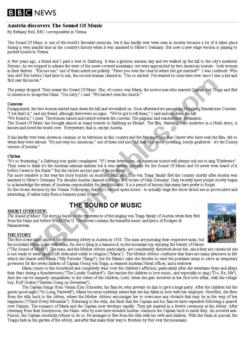 Sound of Music worksheet