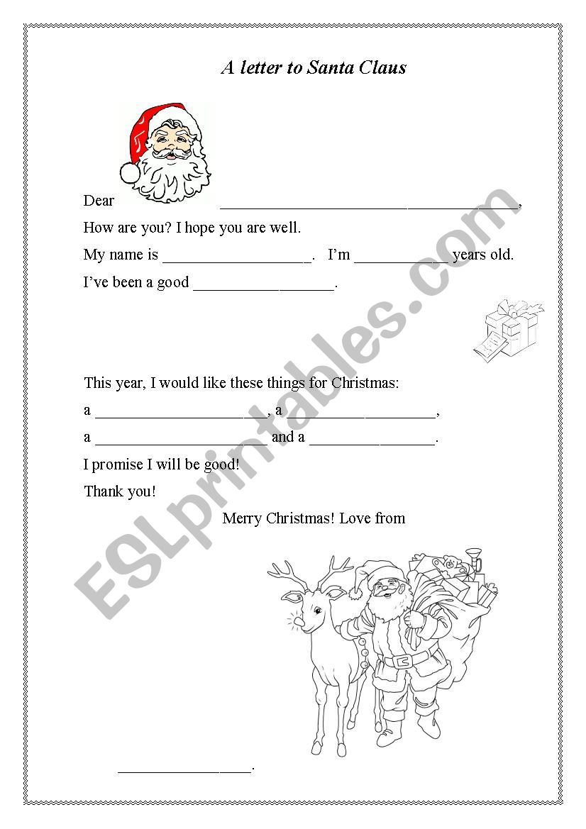 A letter to Santa Claus worksheet