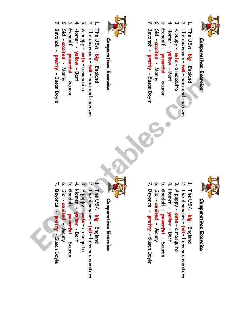 Exercise on the comparatives worksheet