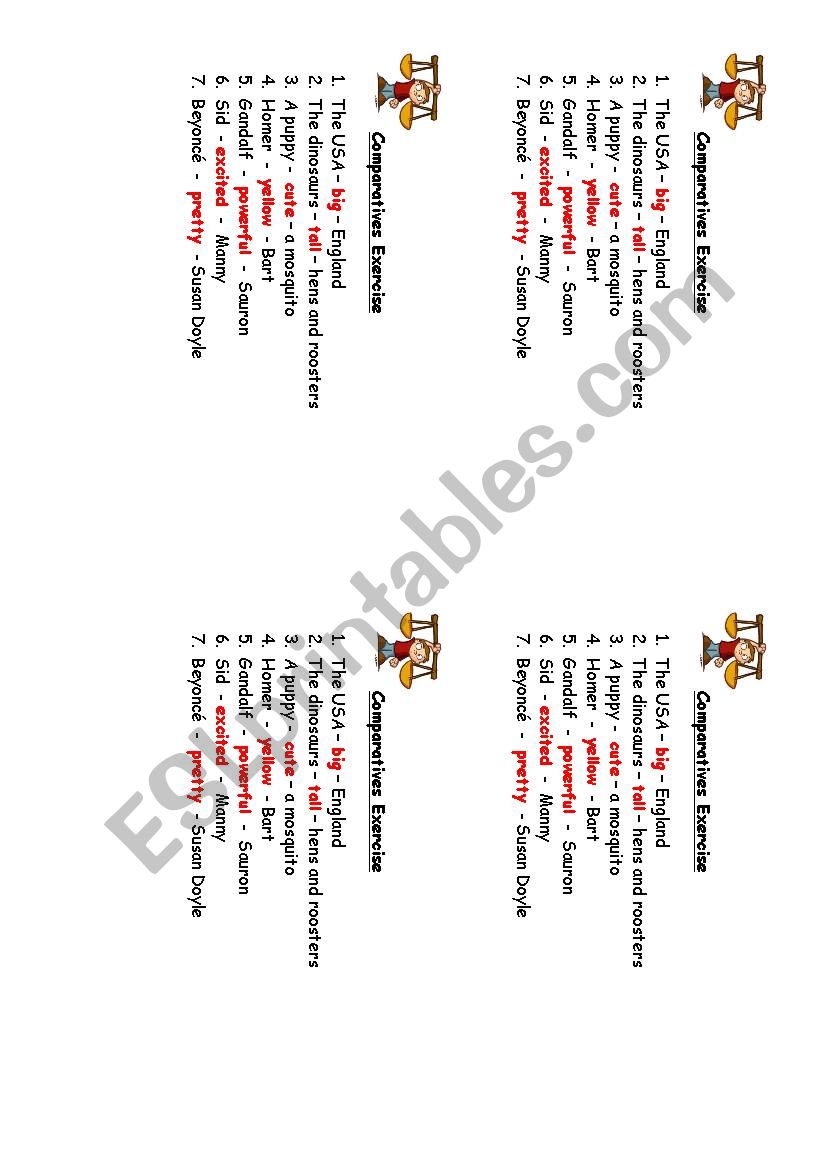 Exercise on the comparatives worksheet