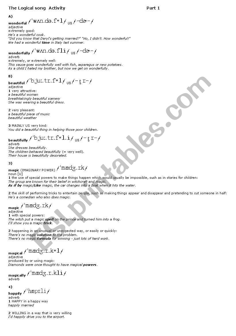 The logical Song Grammar exercise part 1