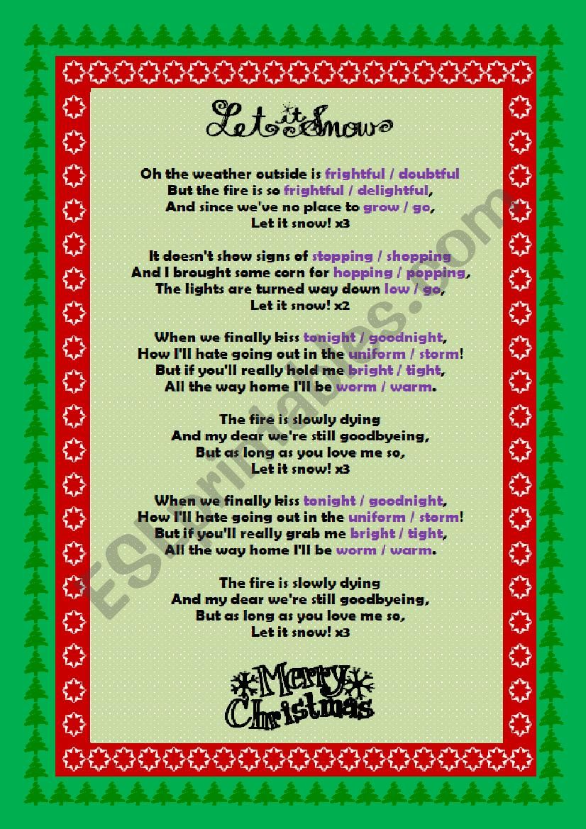 Let it Snow by Dean Martin worksheet