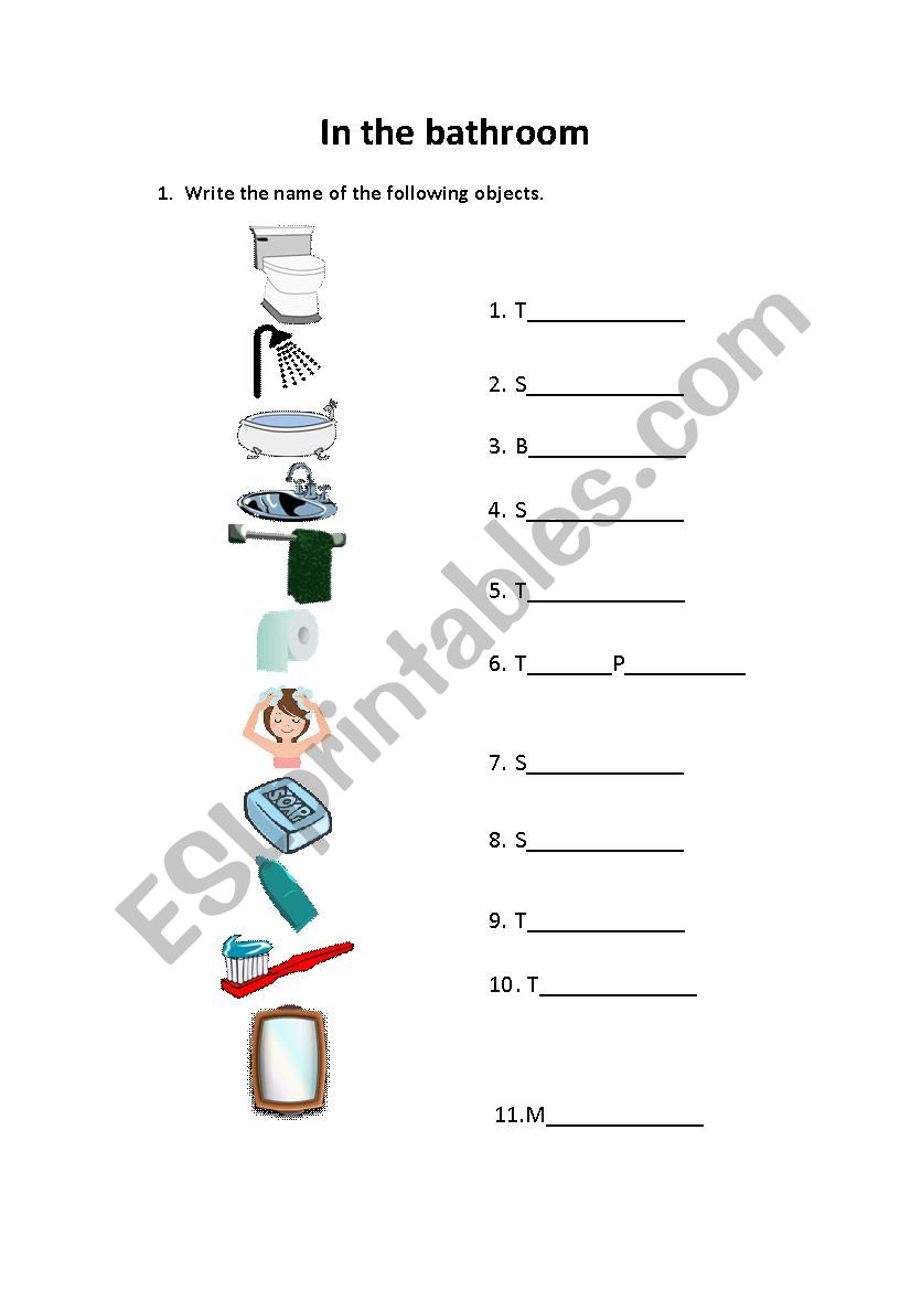 In the bathroom. Vocabulary worksheet