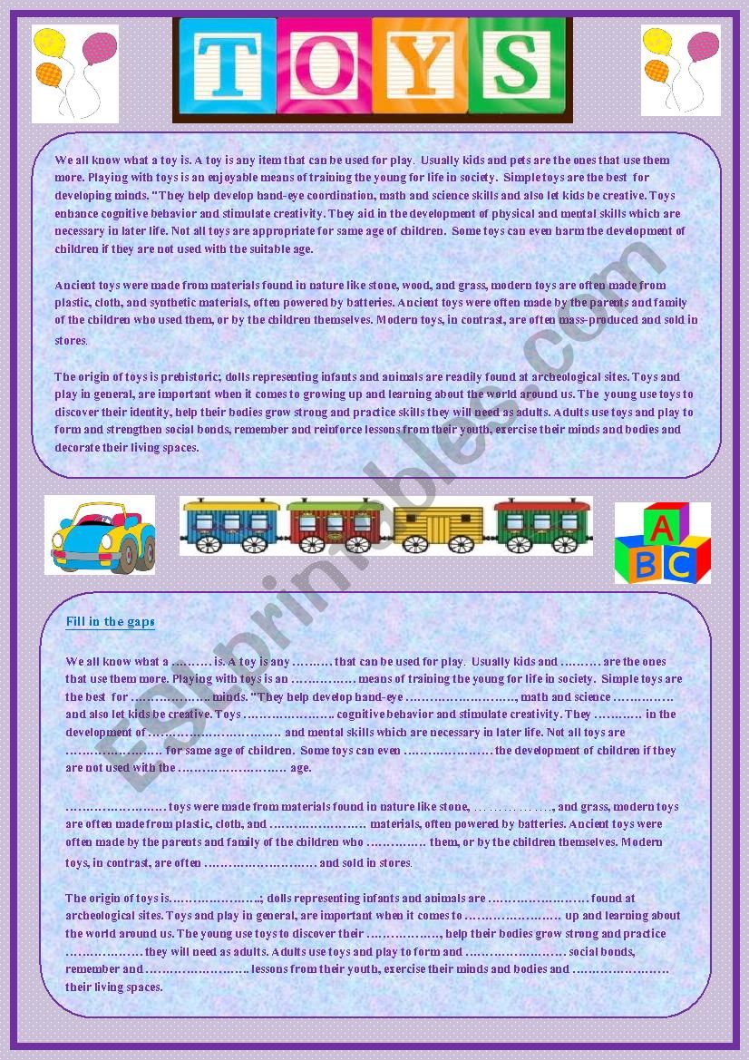 TOYS worksheet