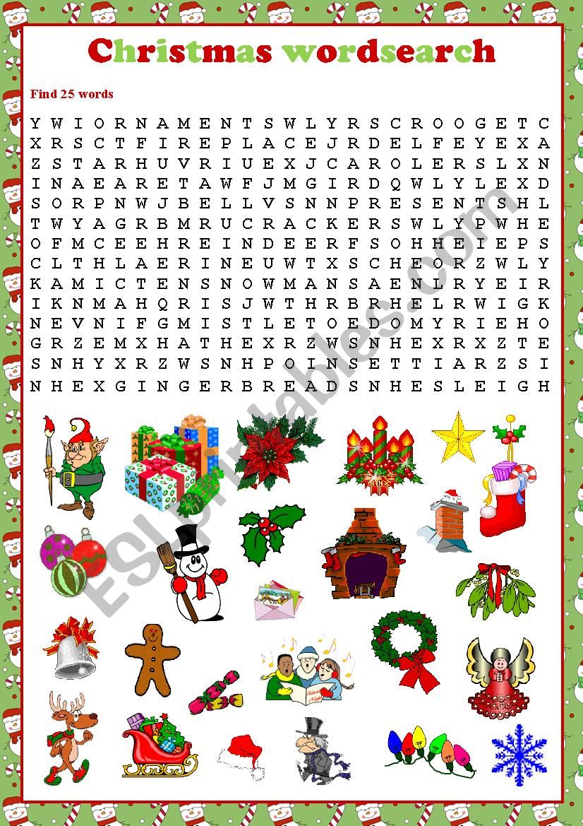 Christmas wordsearch worksheet