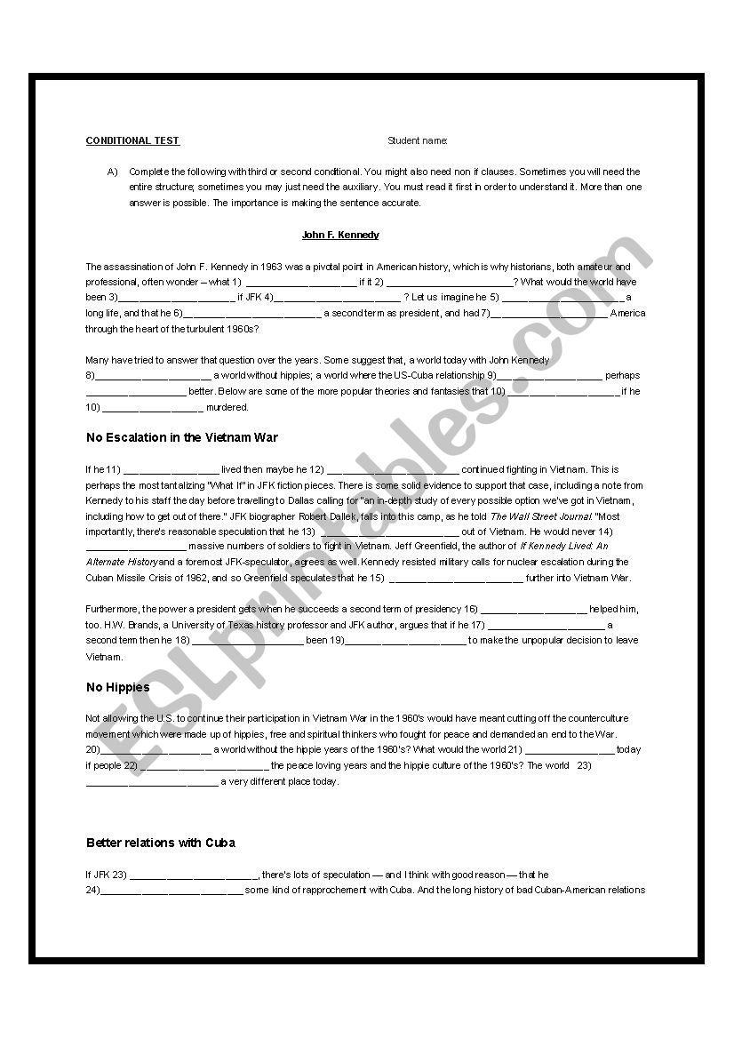 Conditional test: What if Kennedy hadnt been killed? 