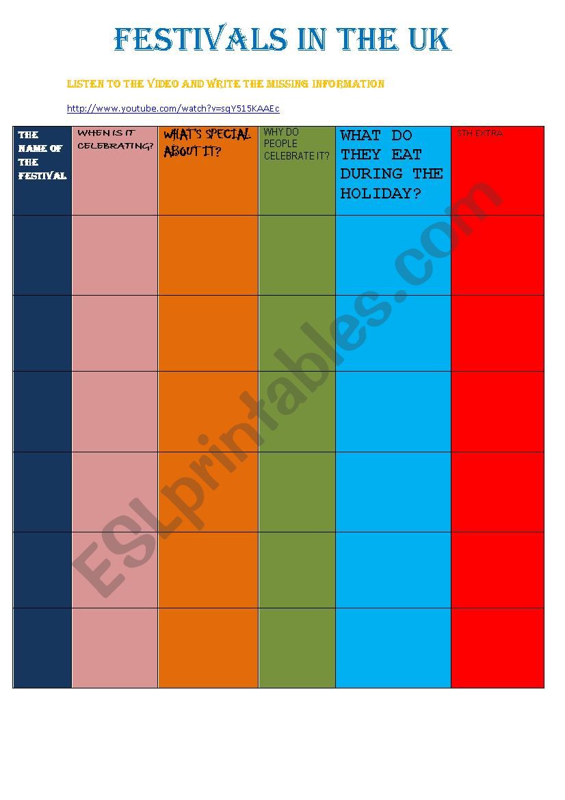 festivals in the UK worksheet