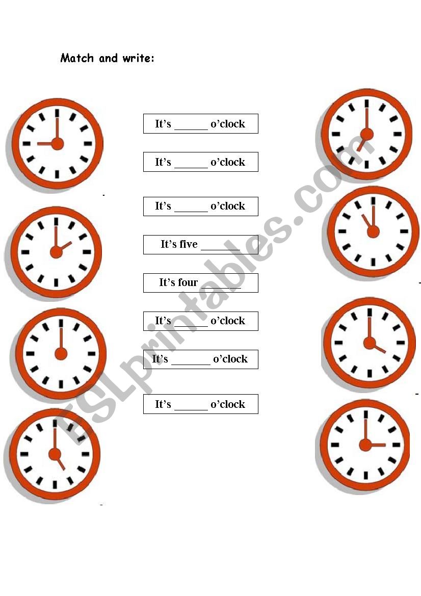 match and write the time o clock esl worksheet by filmstar28