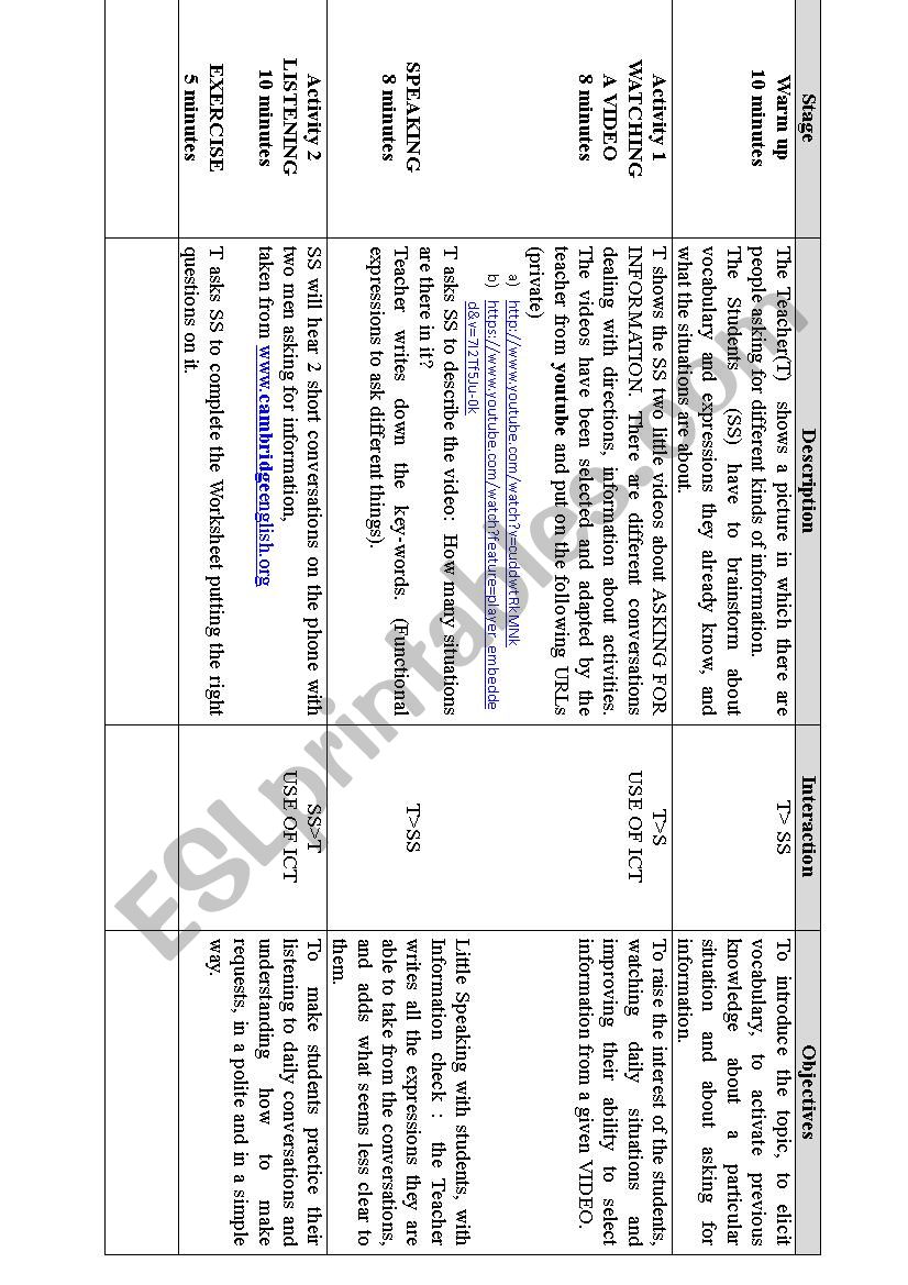 ASKING FOR INFO worksheet