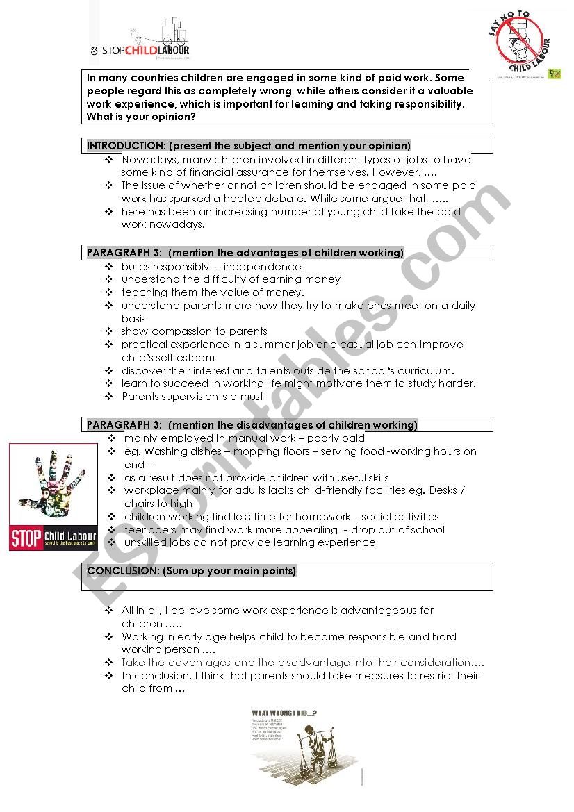 writing should children work? worksheet