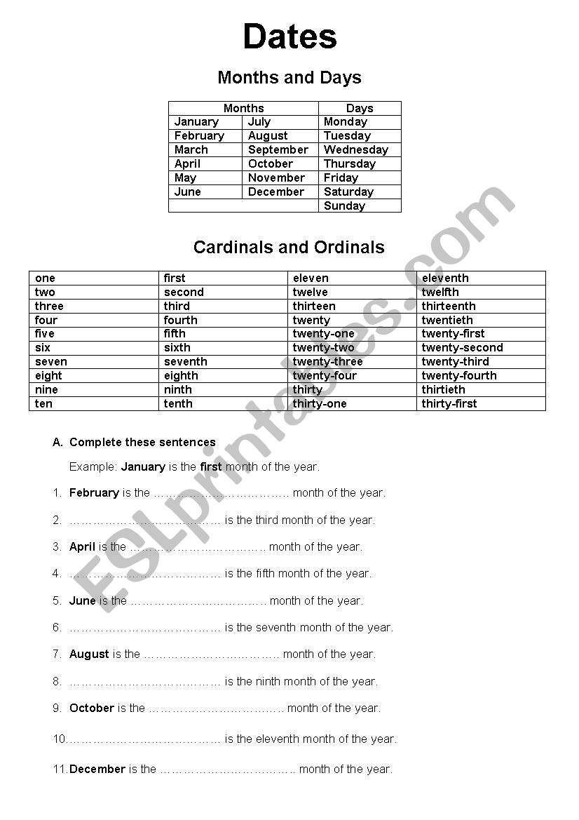 Dates worksheet