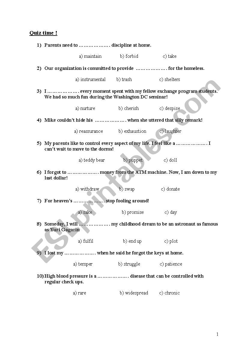 end term activities; revision of modules family and philanthropy