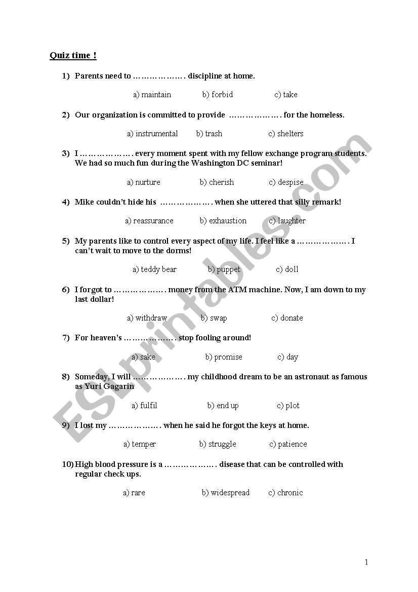 end term activities; revision of modules family and philanthropy