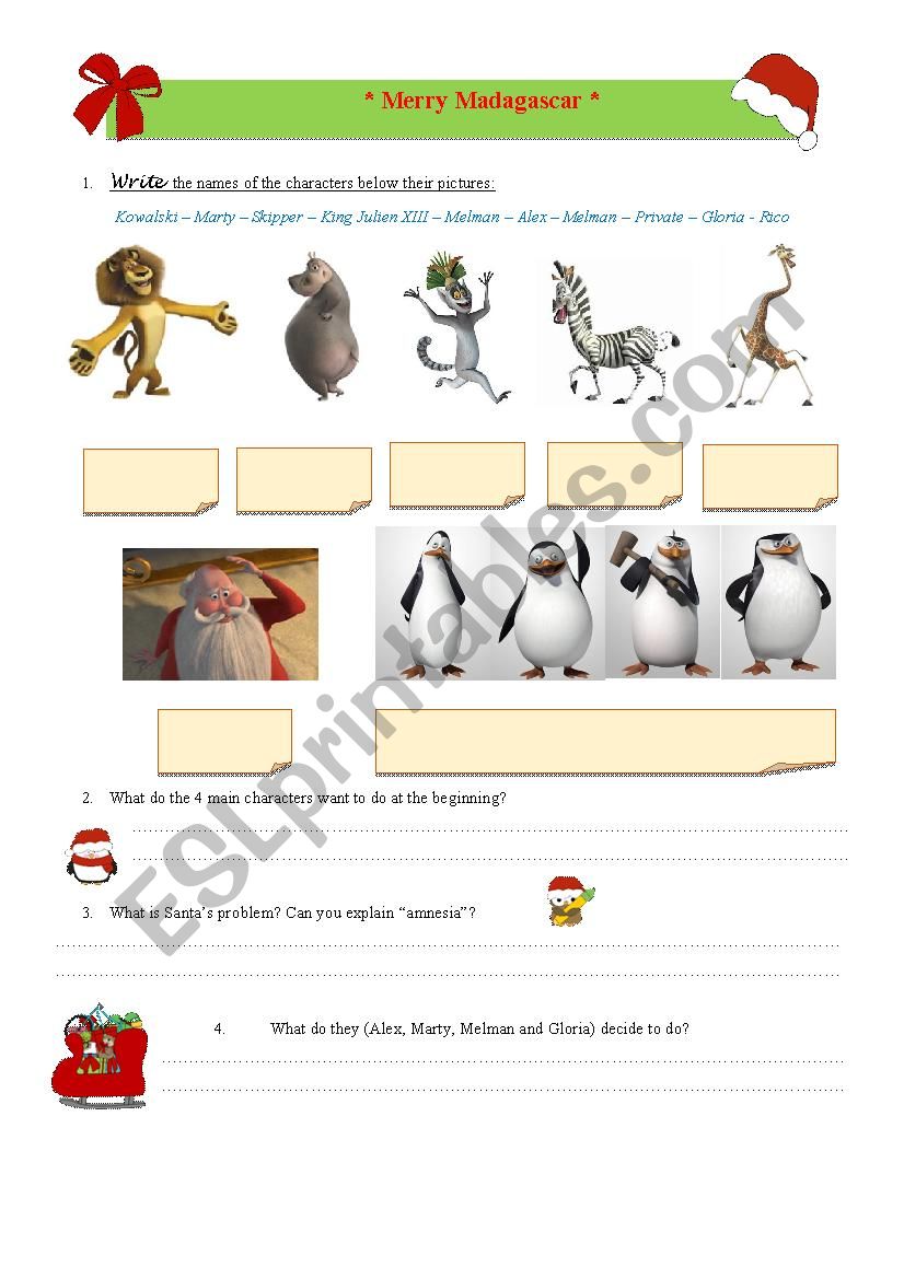 Merry Madagascar worksheet