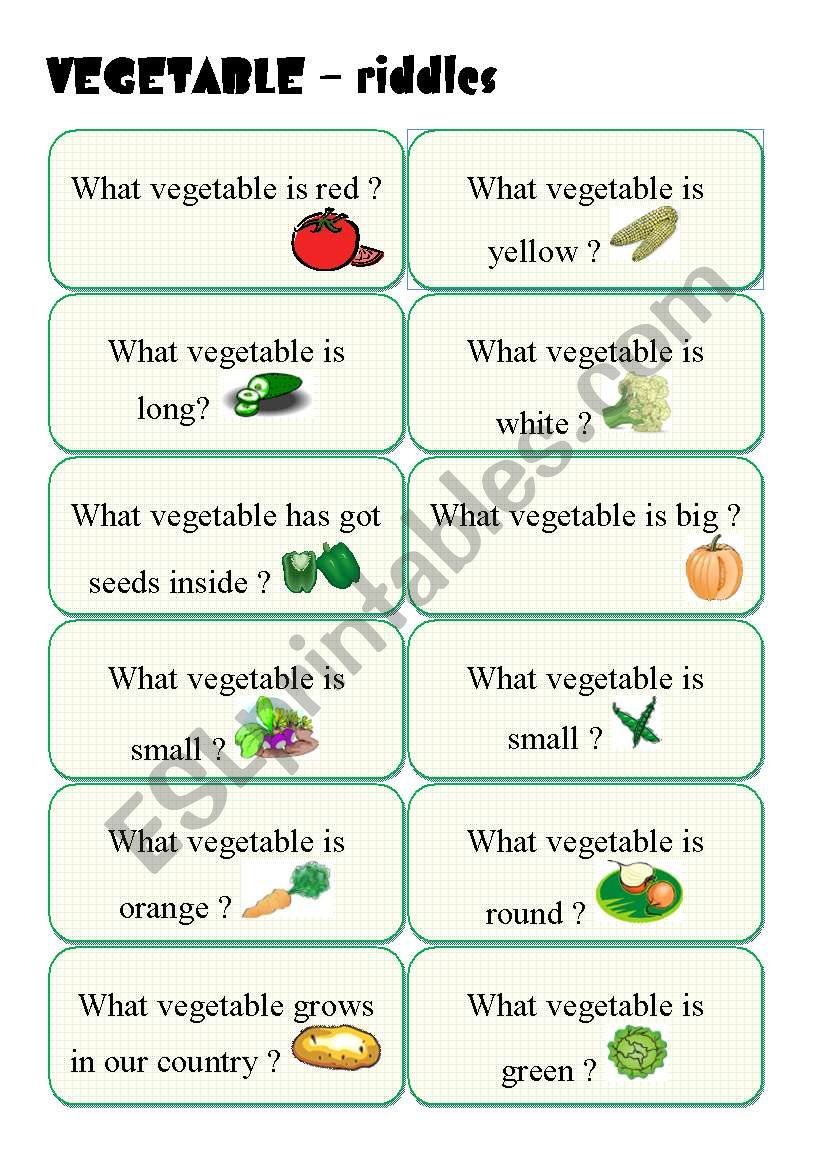 VEGETABLES - riddles worksheet