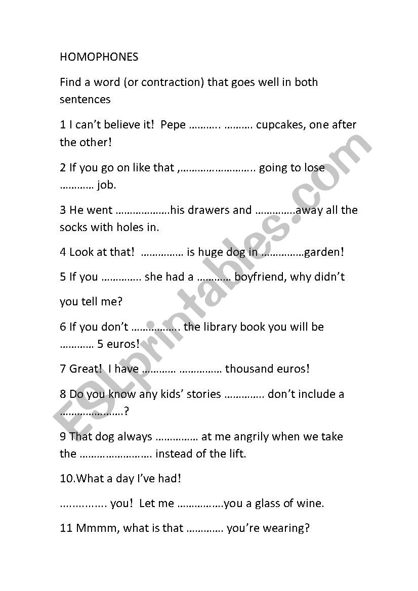 Homophone gap-filling (with key)