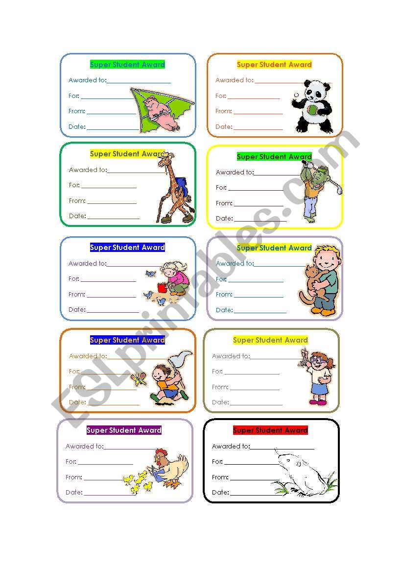 Super student awards worksheet