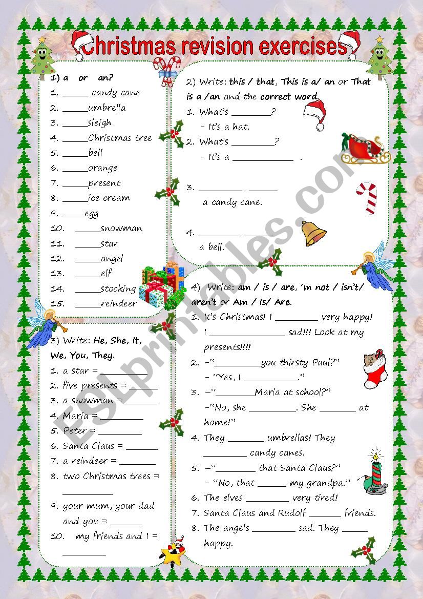 Christmas Revision exercises worksheet
