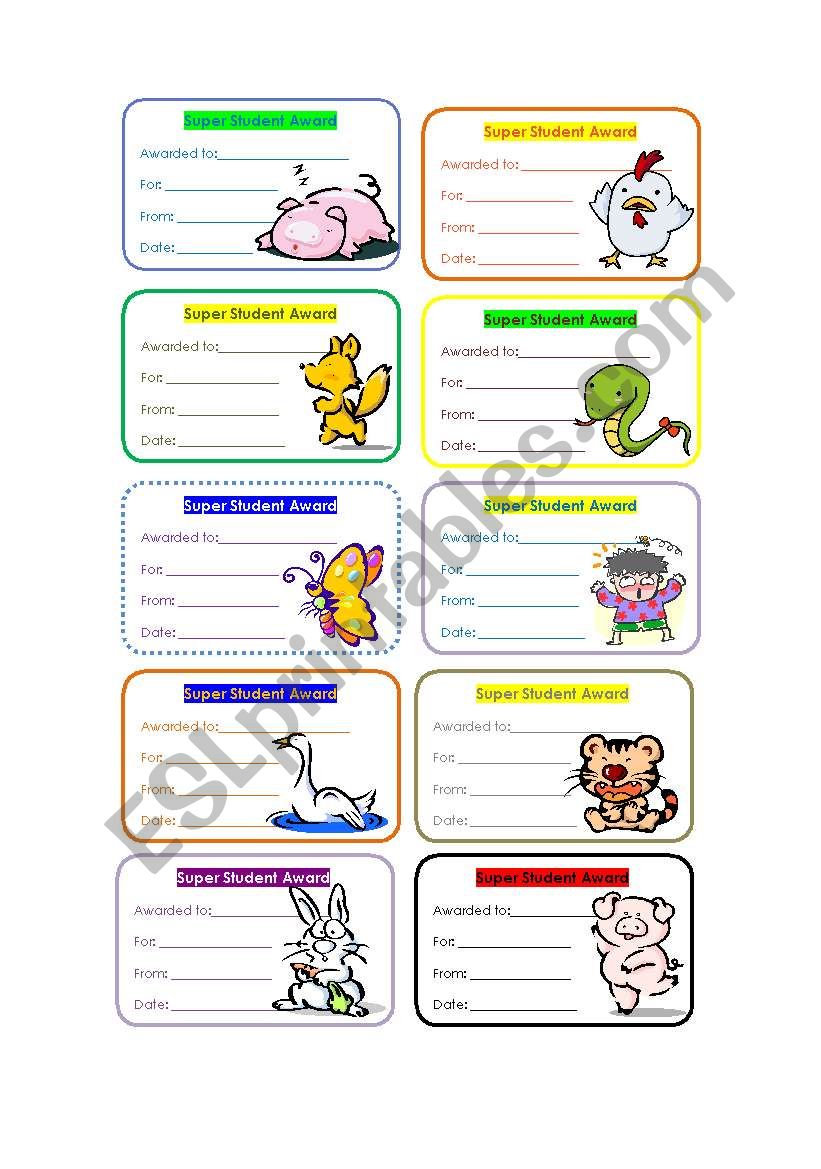 Super student awards worksheet