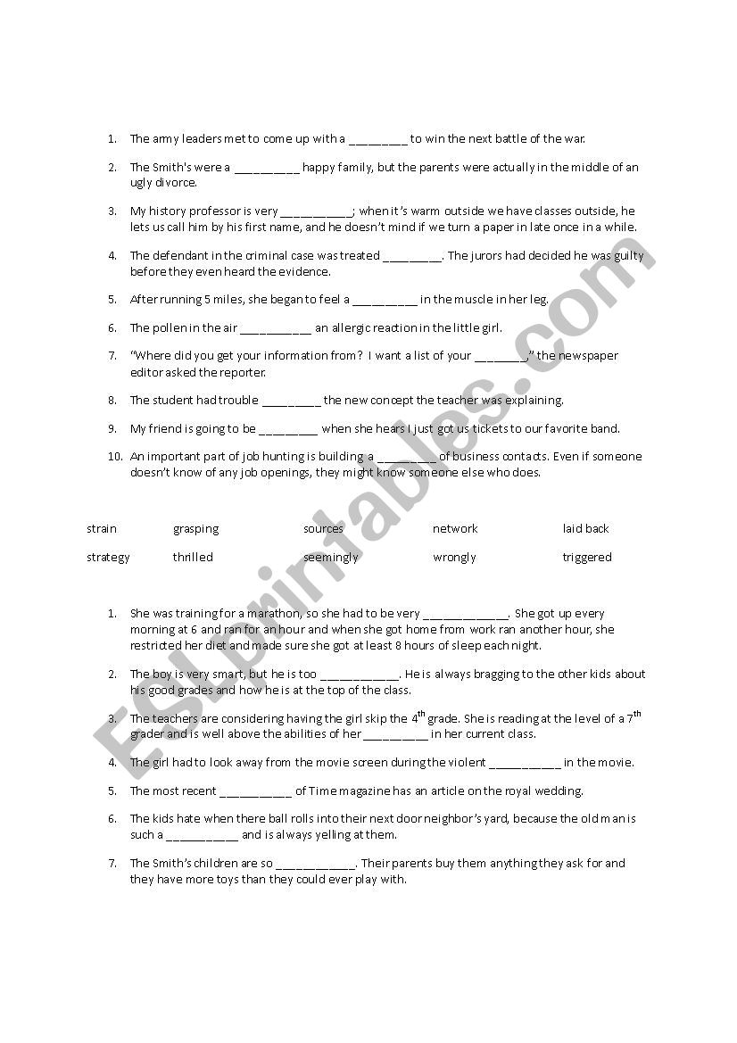 English Vocab Worksheet worksheet