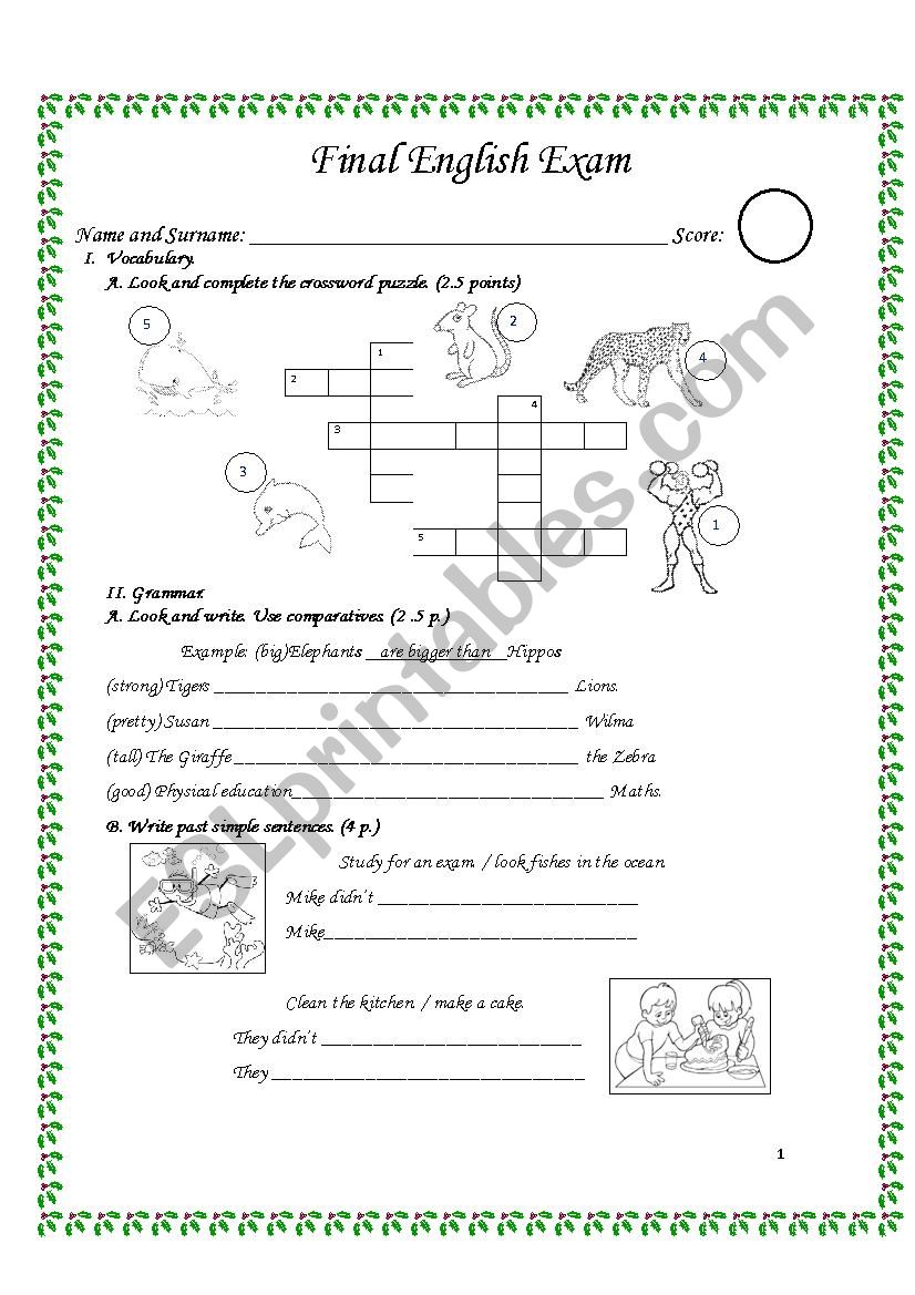 comparative test worksheet