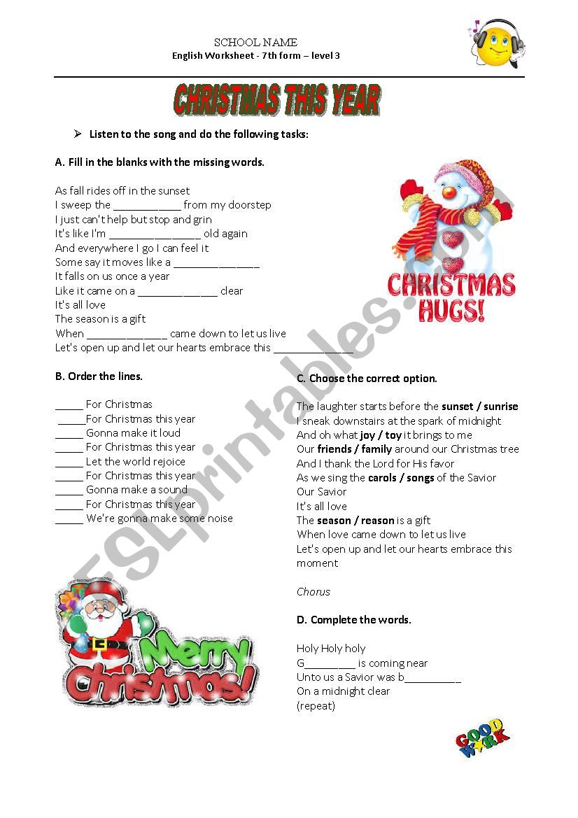 Christmas This Year worksheet