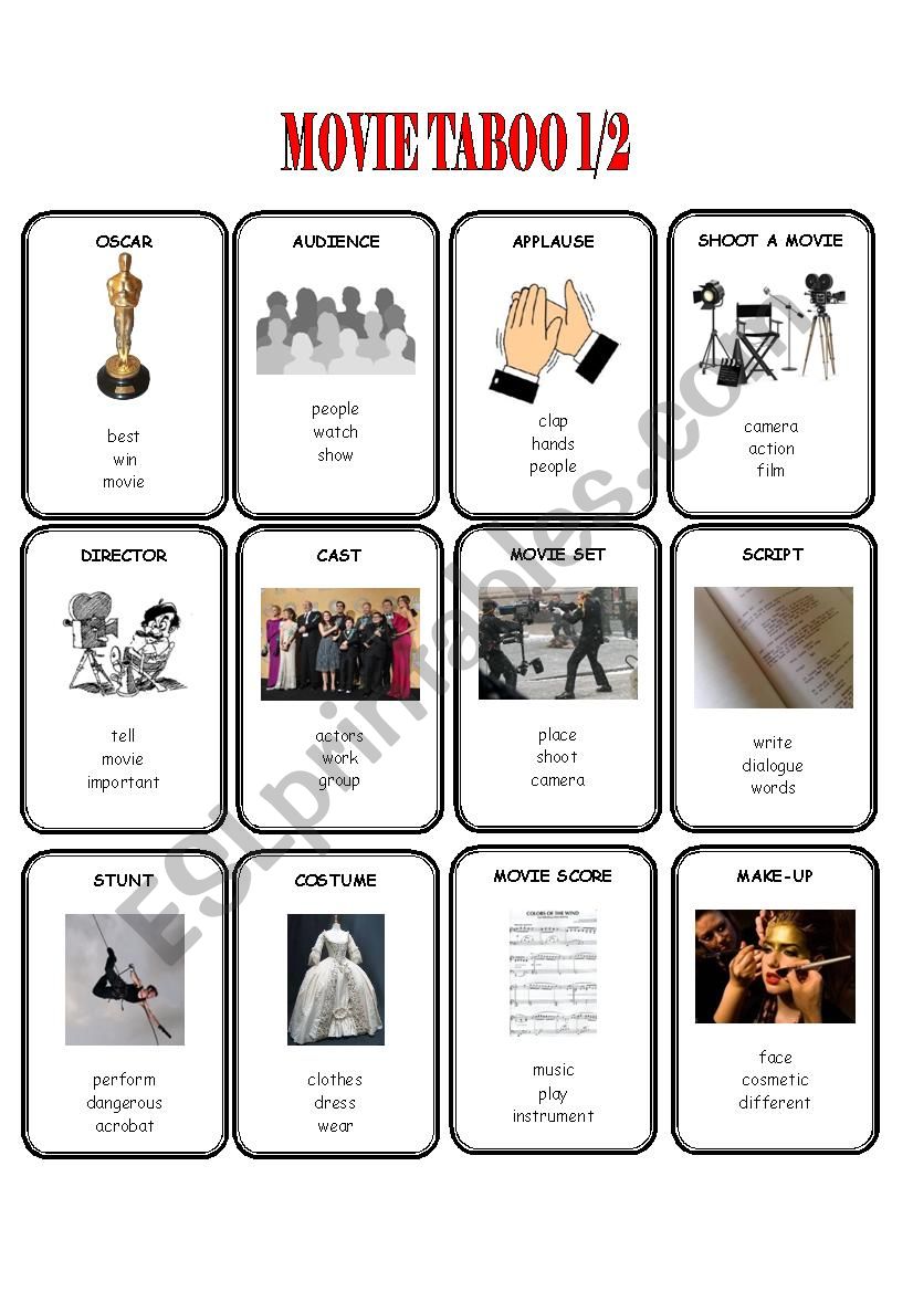 Movie Taboo 1/2 worksheet