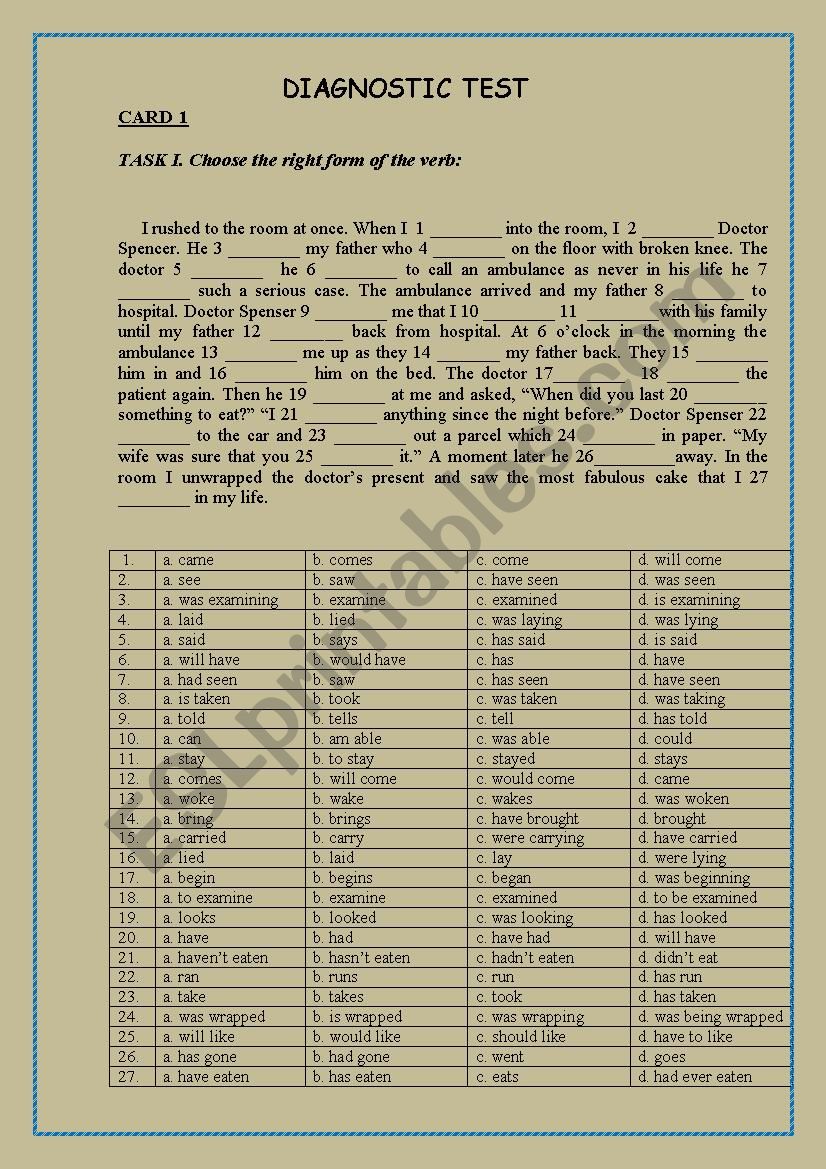 DIAGNOSTIC TEST worksheet