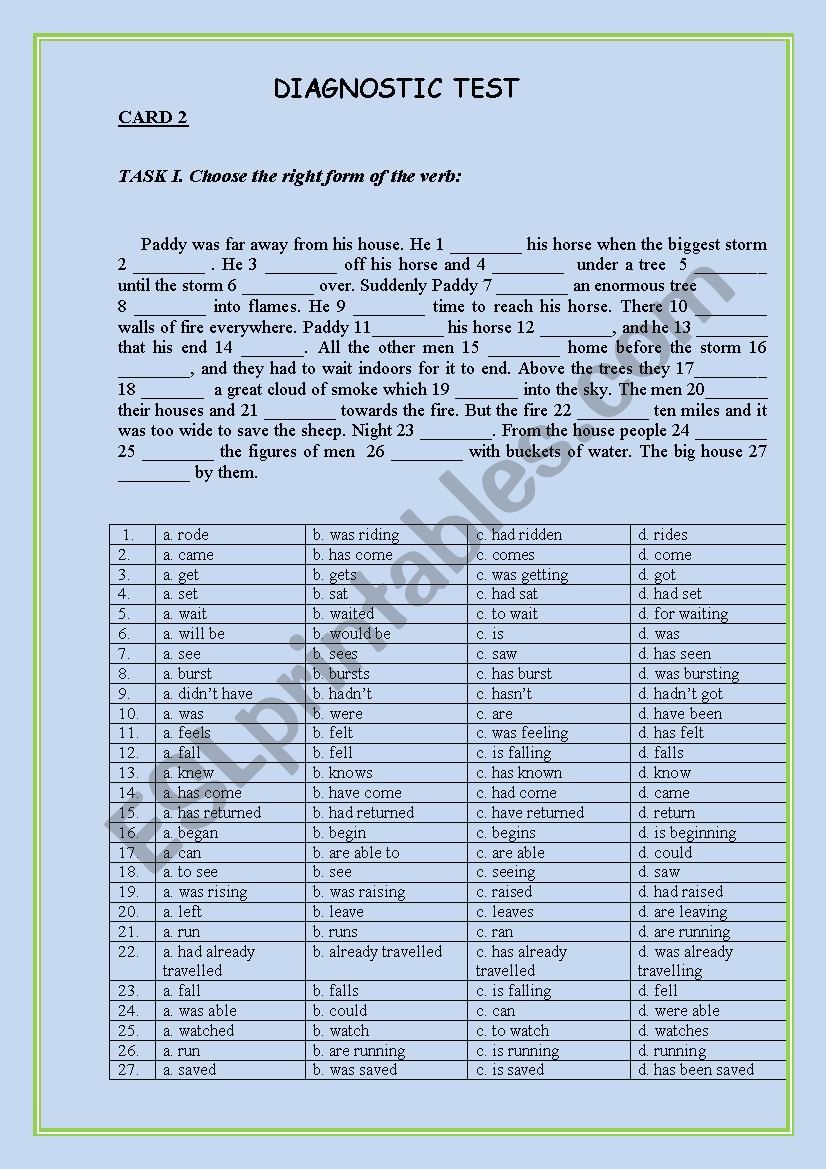 DIAGNOSTIC TEST worksheet