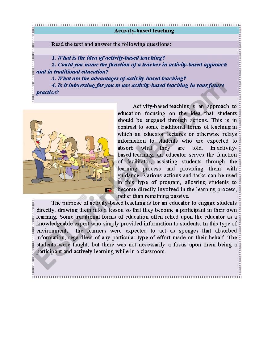 Activity-based teaching worksheet