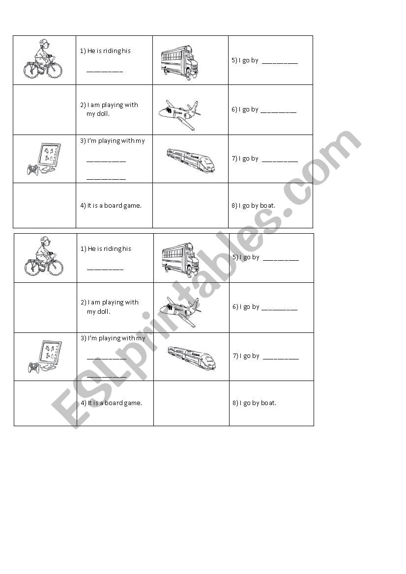 Toys and Transport worksheet