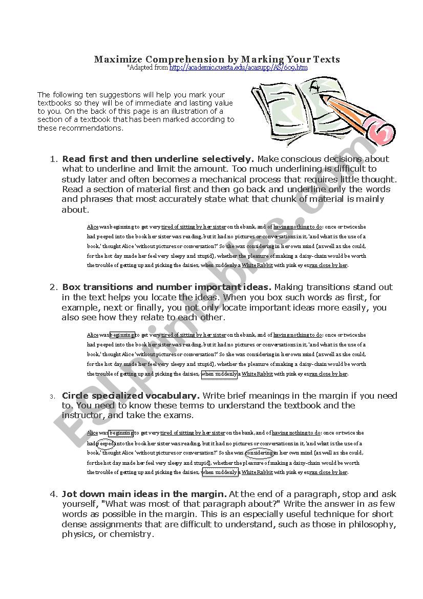 Marking text for comprehension